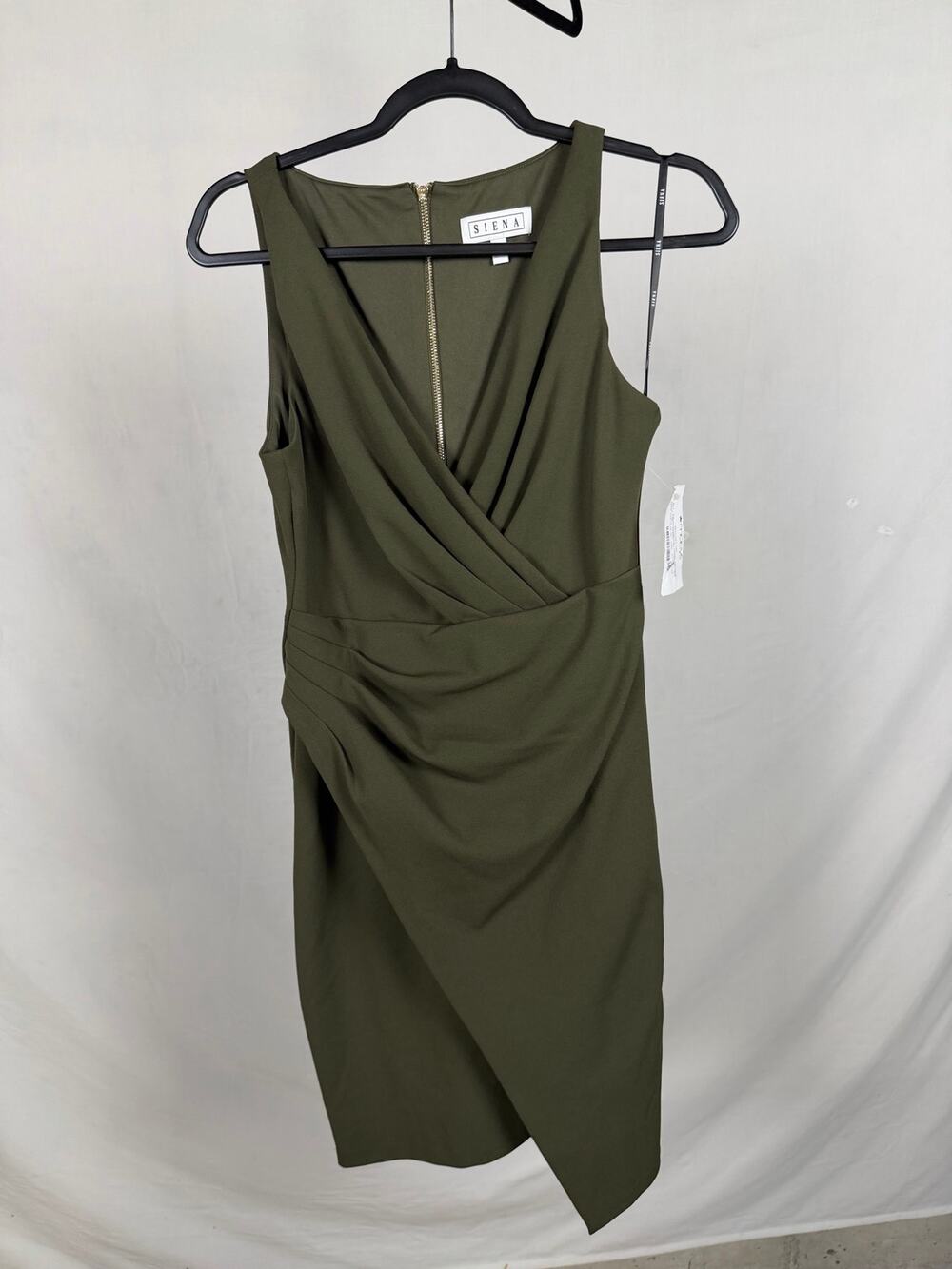 Siena Olive Green Sleeveless Wrap Cocktail Dress Size 6 40" HPS Length